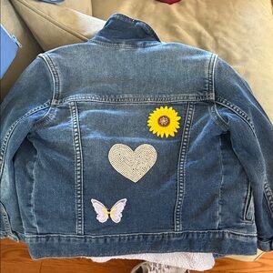 GAP Kids Blue Denim Jacket with Sunflower and Heart Patches